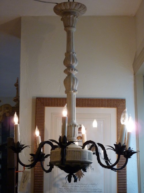 Italian Iron and Wood Chandelier