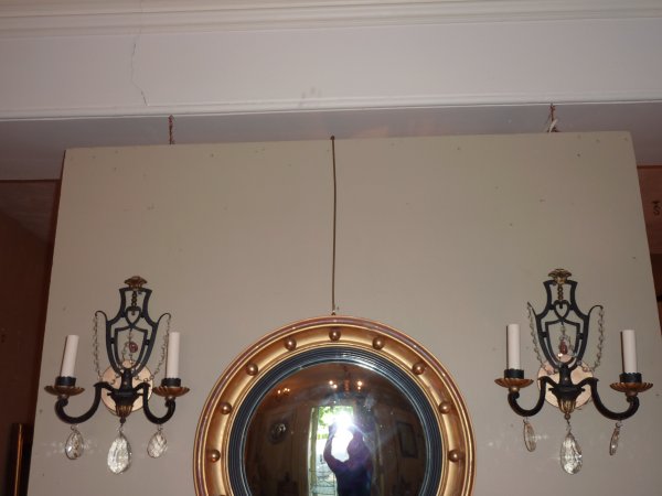 Pair Iron Sconces with Glass Pendants