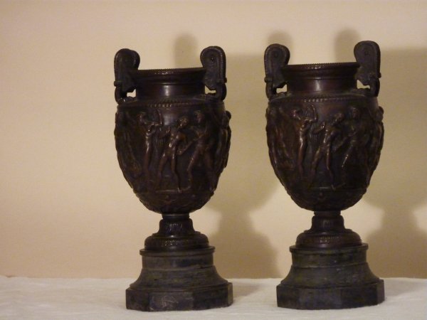Pair of Bronze Urns