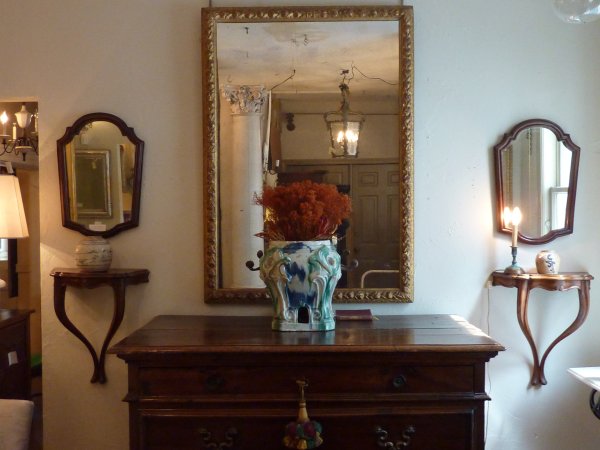 Pair Small Walnut Shield Shaped Mirrors