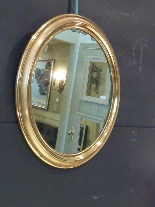 Small Antique Oval Brass Mirror