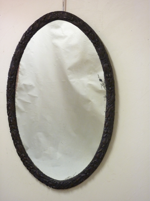 Large Carved Wood Oval Mirror