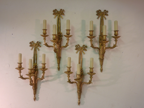 Set of Four Louis XVI Bronze Sconces