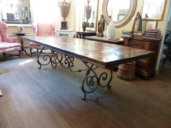 French Wrought Iron and Parquet Dining Table