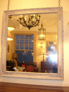 20th century American carved wood white washed mirror