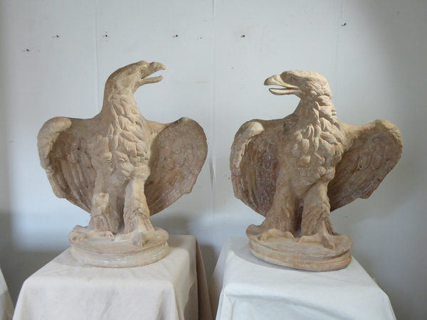 Pair Antique Terracotta Eagles