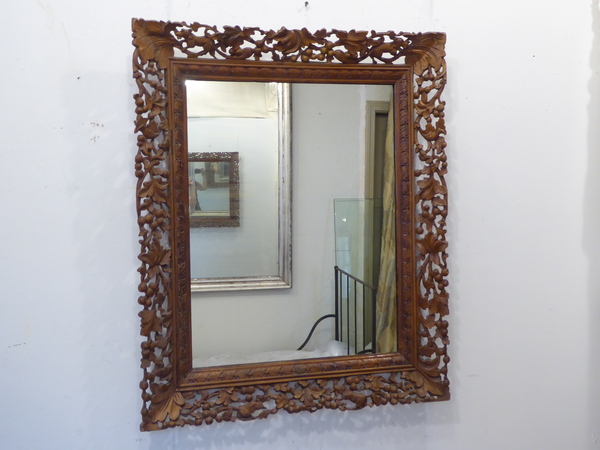 Antique Chinese Export Carved Camphorwood Mirror