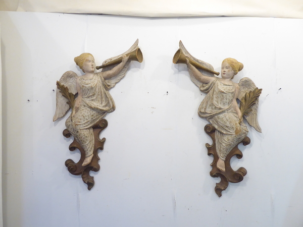 18th Century Pair Carved Swedish Angels