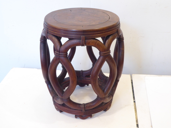 Chinese Carved Rosewood Barrel Stool