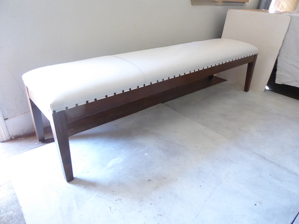 Antique French Oak and Leather Bench