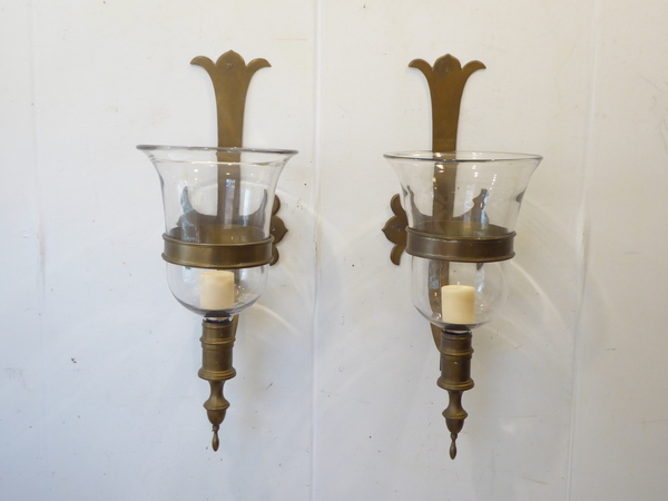 Pair of English Style Brass and Glass Sconces