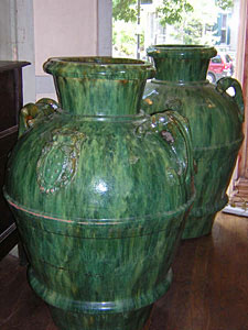 19th century Italian pair glazed garden urns :  garden home urns antique