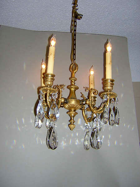 French gilt bronze 4 arm chandelier