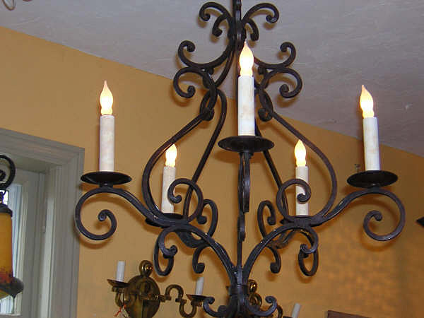20th Century Italian 5 Arm Iron Chandelier