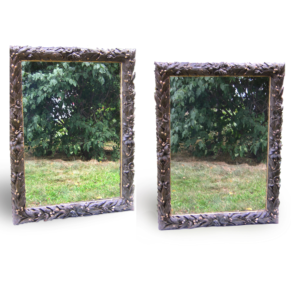 19th Century Pair of English Carved Wood Mirrors :  mirrors antique