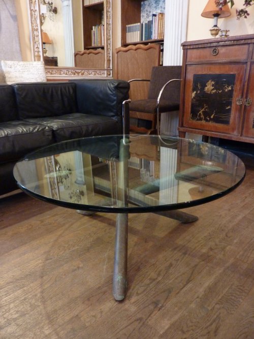 Copper Metal Base Coffee Table with Glass Top