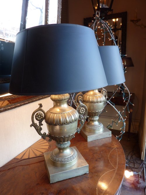Pair of Metal Urn Lamps