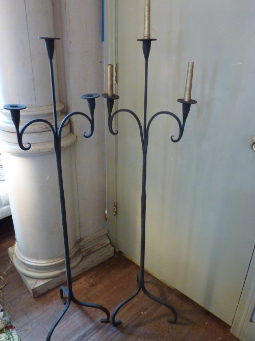 Pair Antique Iron Torchieres