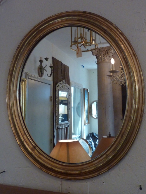 Antique French Giltwood Oval Mirror