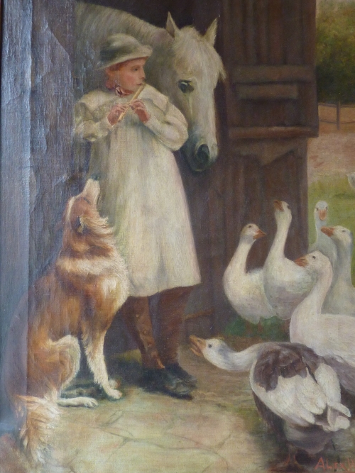 Antique Oil on Canvas of Farmyard Scene