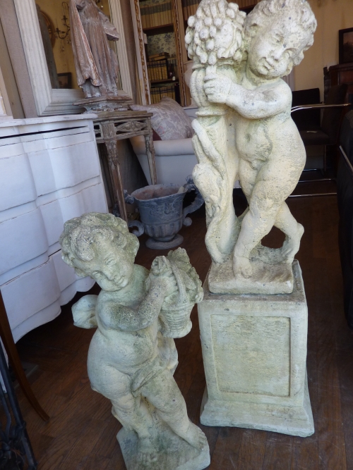 Vintage Pair Cast Cement Garden Putti