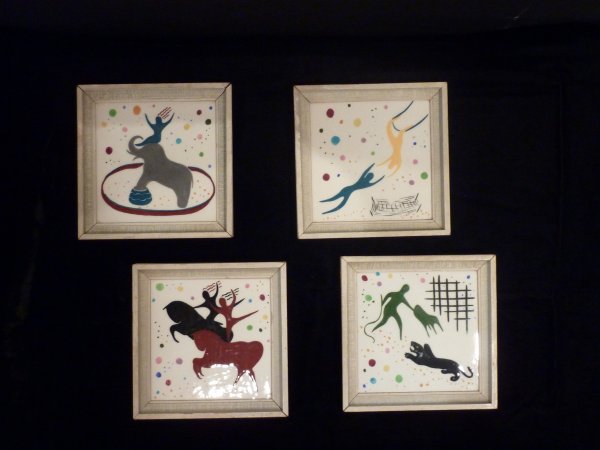 Mid Century Hand Painted Ceramic Tiles