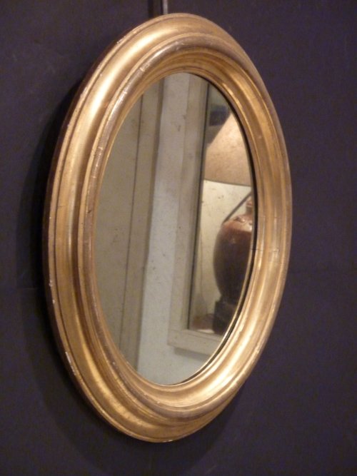 Small Antique Giltwood Oval Mirror