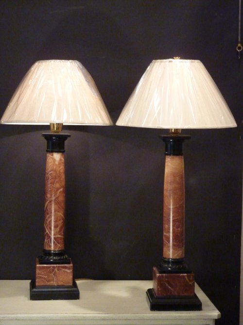 Pair of Tall Marble Column Lamps