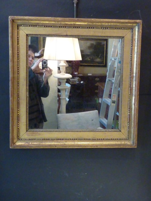 Antique French Square Giltwood Mirror