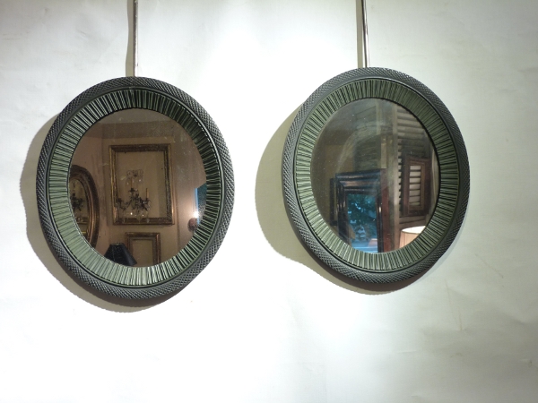 19th Century Ebonized Oval Mirrors