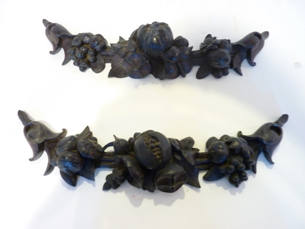 Pair Walnut Swag Carvings