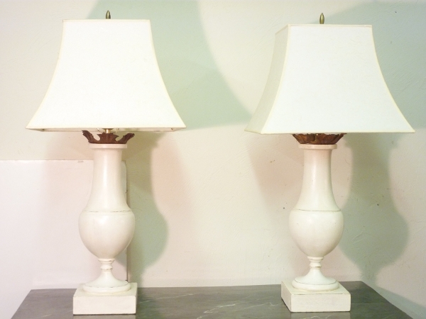 Pair Wood Baluster Lamps