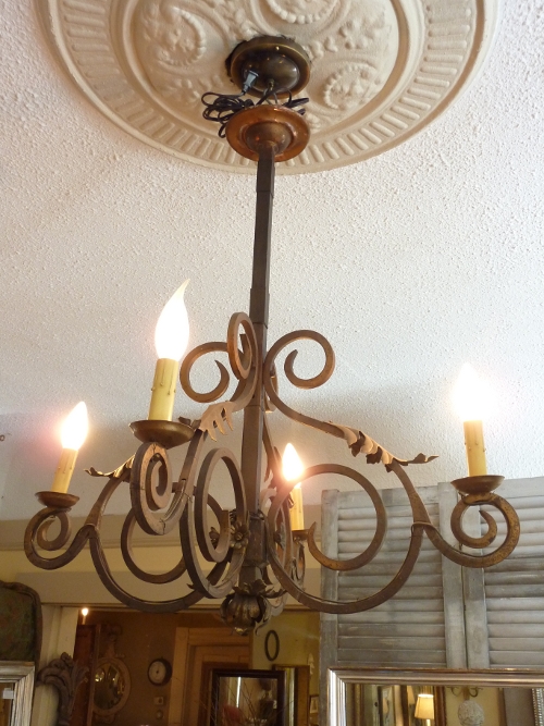 French Iron Four Arm Chandelier