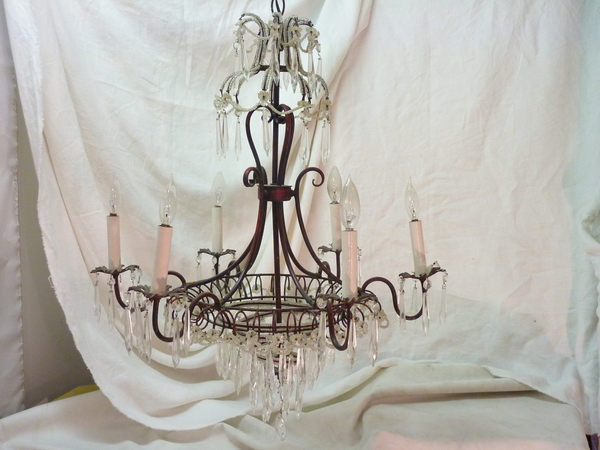 French Iron and Crystal Chandelier