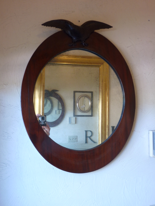 Walnut Oval Mirror with Eagle