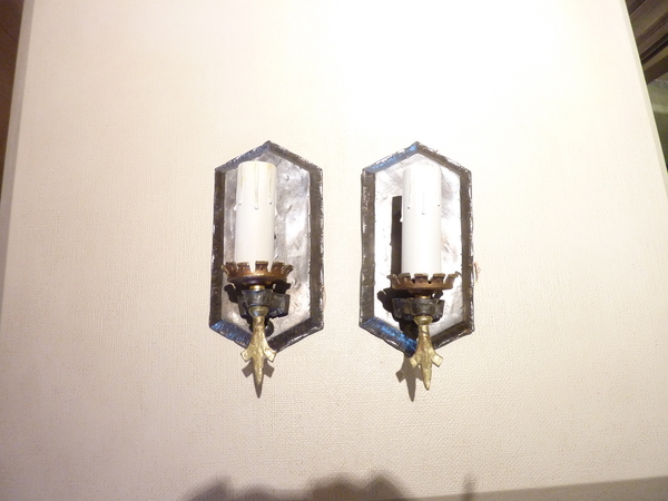 Pair Pewter Finish Sconces