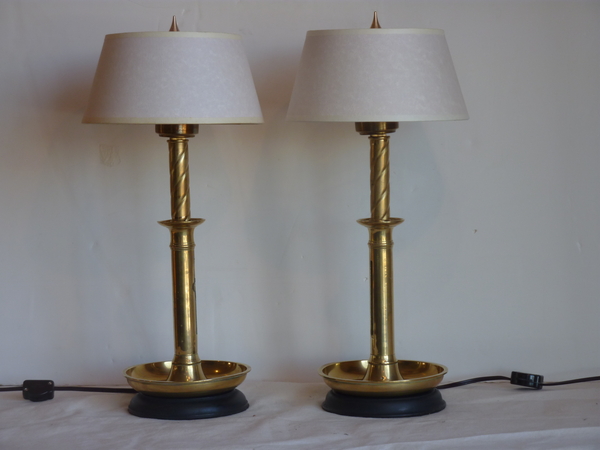 Pair Brass Candlestick Lamps