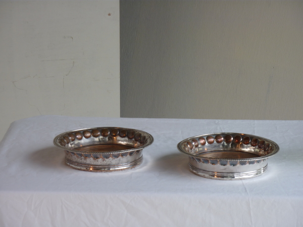 Pair Sheffield Silver Wine Coasters