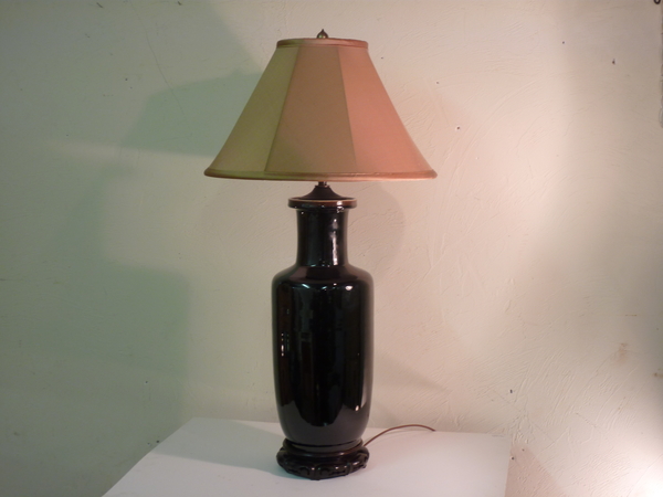 19th Century Chinese Black Monochrome Lamp