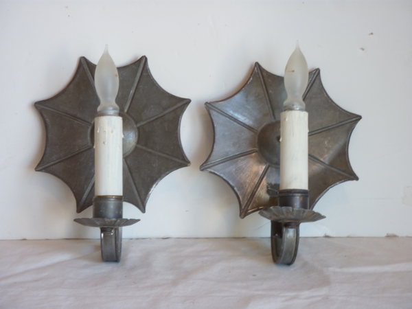 Pair Tin Starburst Sconces