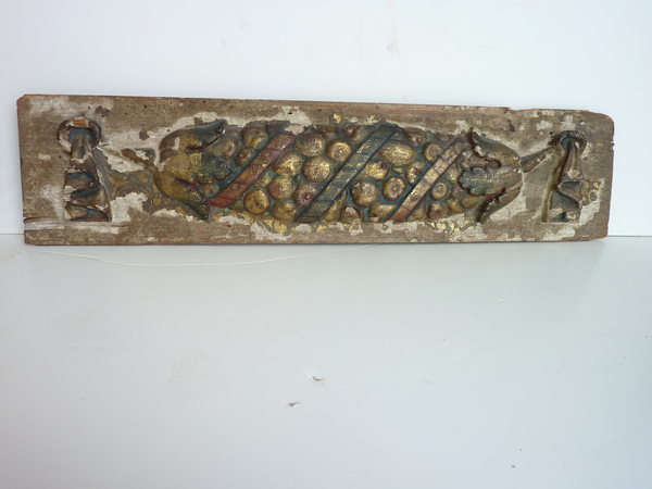 18th Century Carved and Painted Cornucopia Plaque