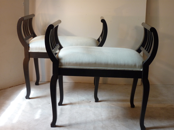 Pair Ebonized Benches