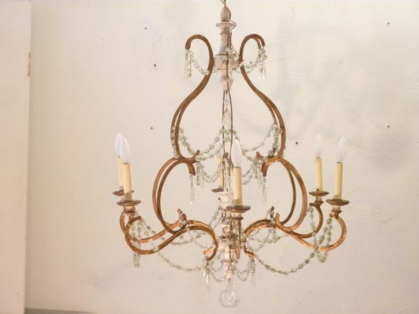19th Century Italian Iron and Wood Chandelier