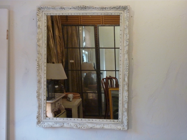 Carved Rococo Style Whitewashed Mirror