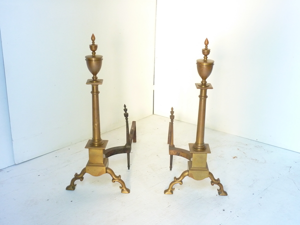 Pair Large Brass Andirons