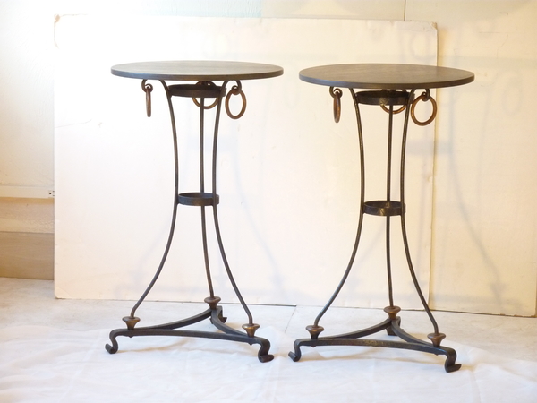 Iron and Faux Slate Pair End and Drink Tables