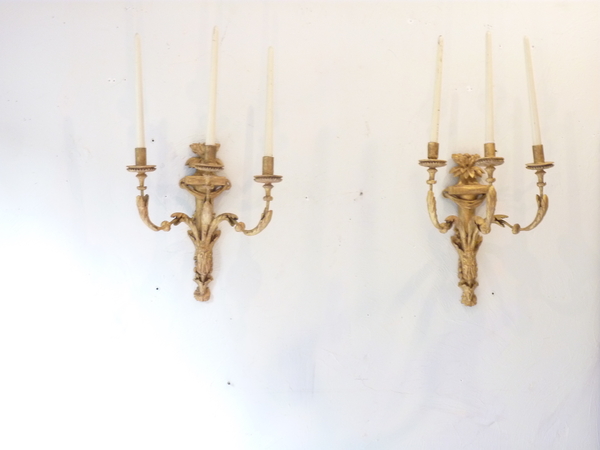 Pair Neoclassical Wooden Sconces