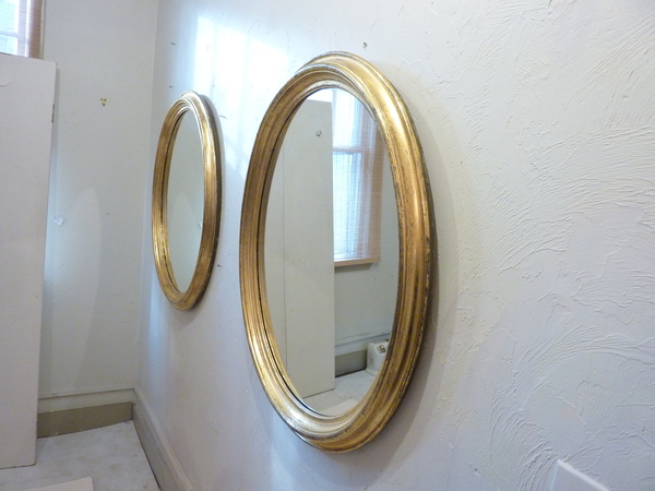 Pair Large 19th Century Oval Giltwood Mirrors