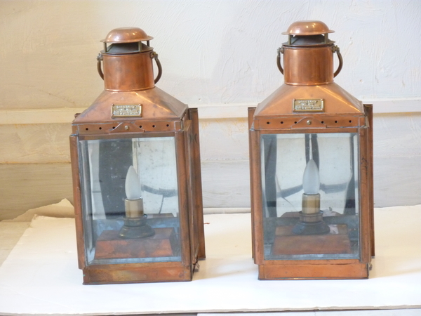 Pair English Copper Lantern Sconces