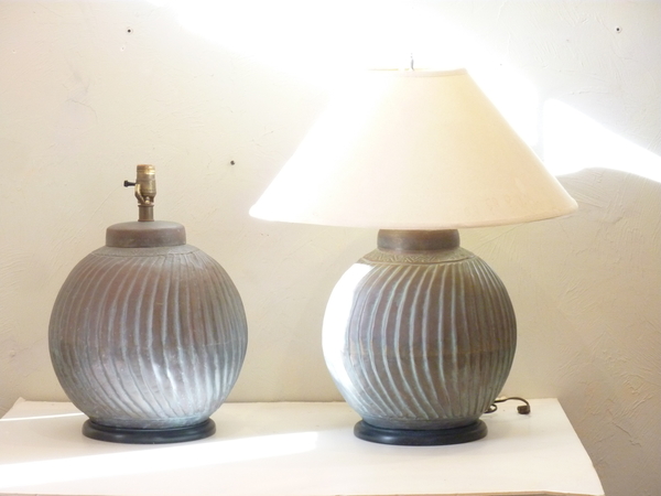Pair Worked Copper Lamps